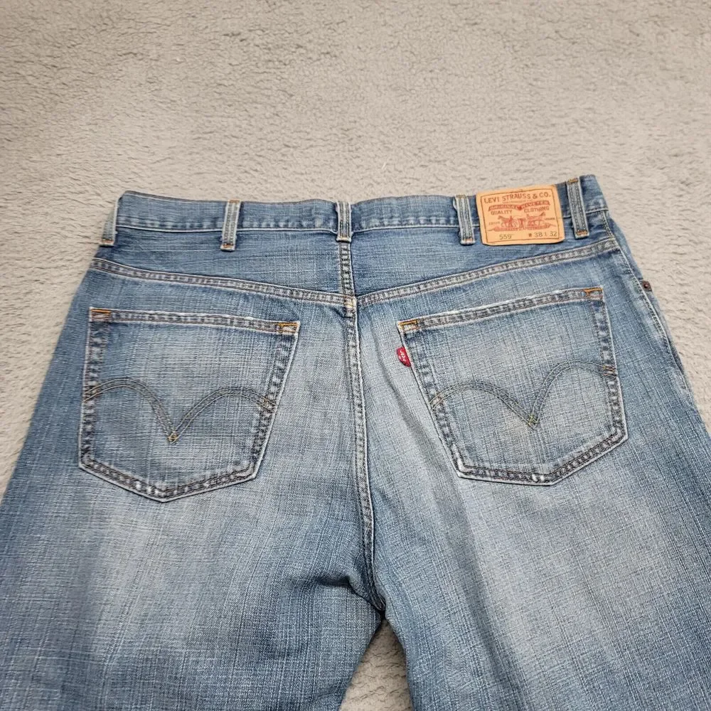 Levis Jeans Mens 38x29* Blue Denim 559 Relaxed Straight Leg Baggy Y2K Distressed